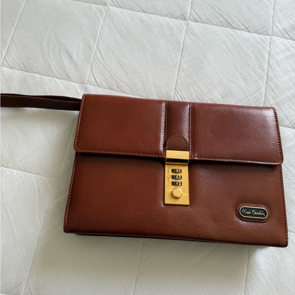 Pierre Cardin Brown Leather Clutch Briefcase Bag - Picture 1 of 16
